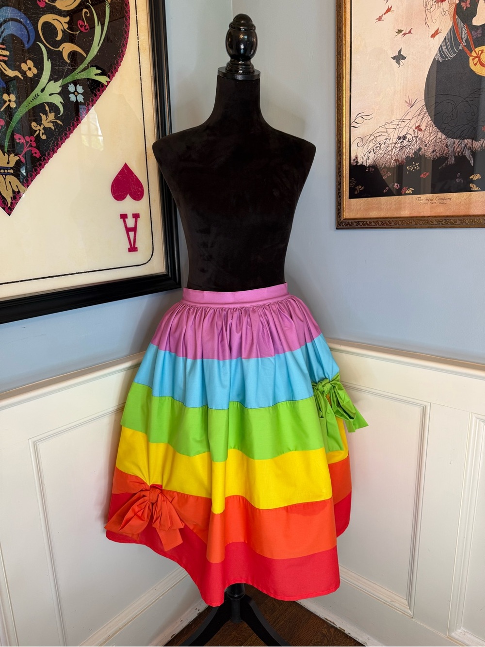Unique Vintage 1950s Rainbow Stripe Gellar Midi Swing Skirt Sz M